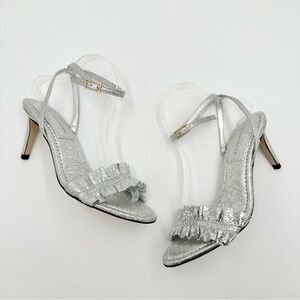 GOOD AMERICAN The Show Off Ankle Strap Sandal Silver Crackle Leather